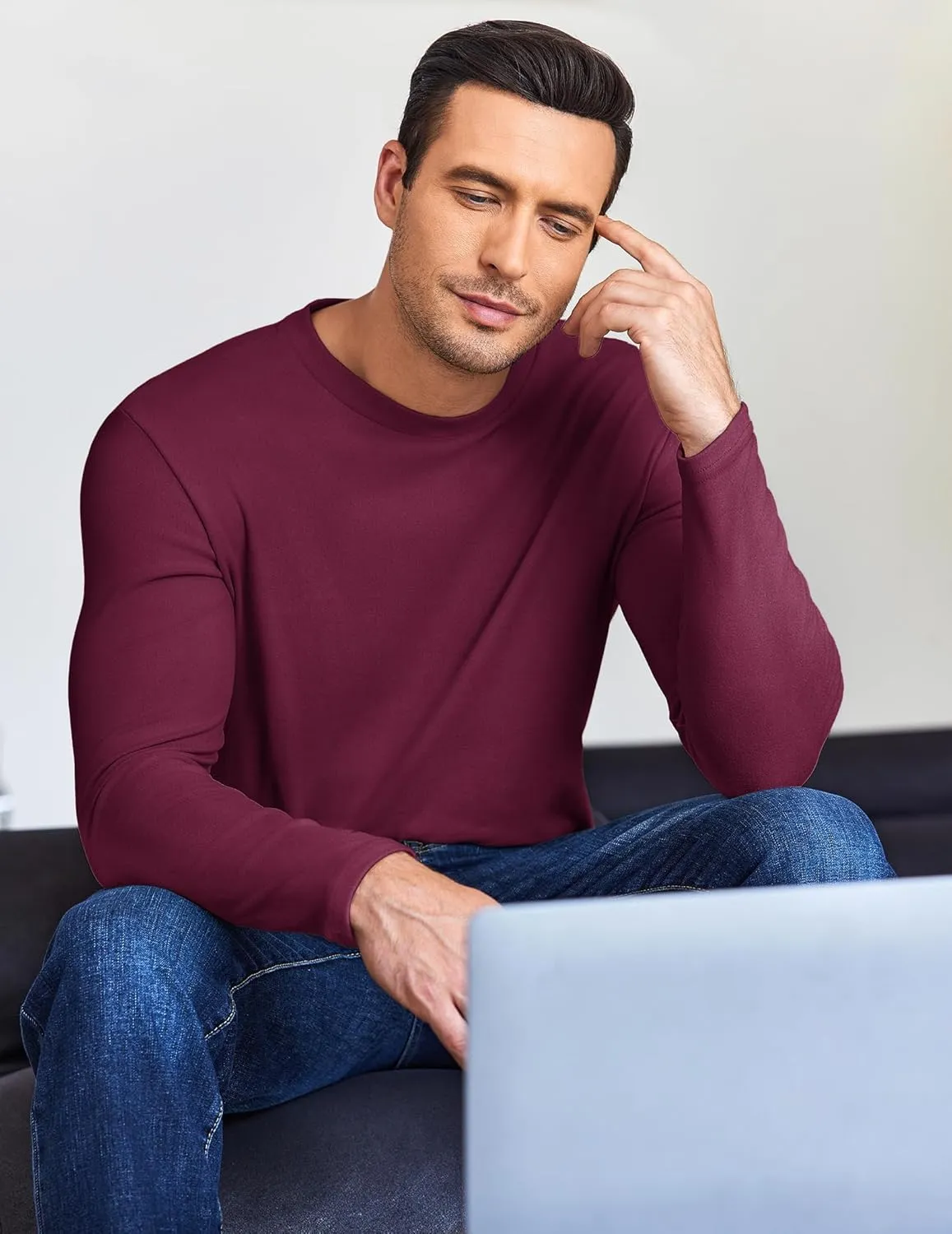 Ekouaer Mens Long Sleeve Shirts Crew Neck Fleece Thermal Undershirts Midweight Sweatshirts Soft Base Layer Pullover Tee Tops