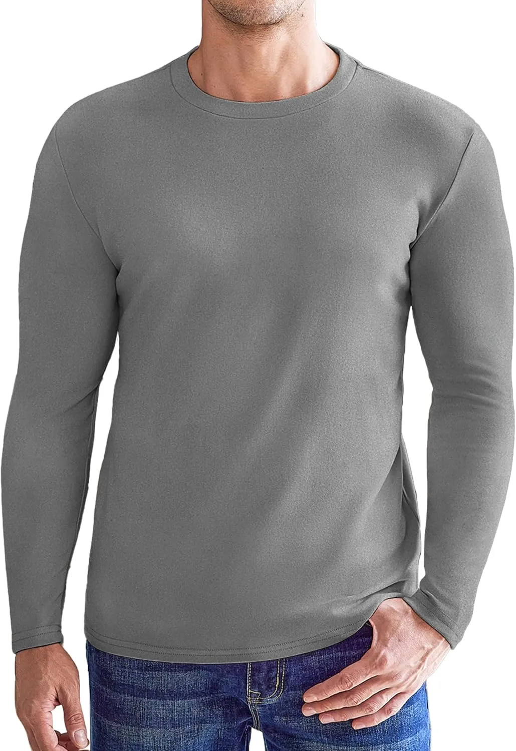 Ekouaer Mens Long Sleeve Shirts Crew Neck Fleece Thermal Undershirts Midweight Sweatshirts Soft Base Layer Pullover Tee Tops