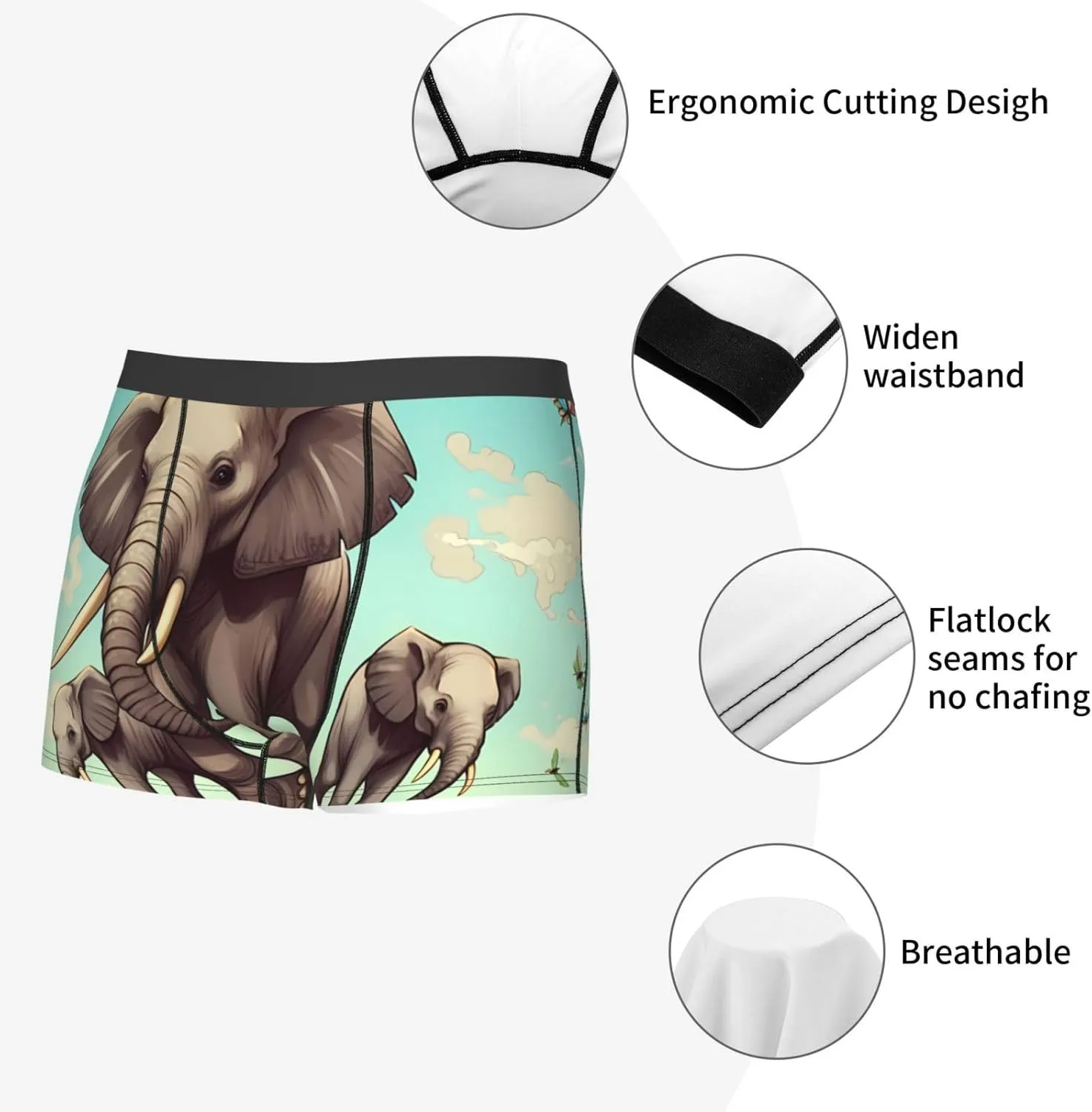 Elephants Men's Boxer Briefs Soft Breathable Underwear Stretch Moisture-Wicking Trunks Tagless