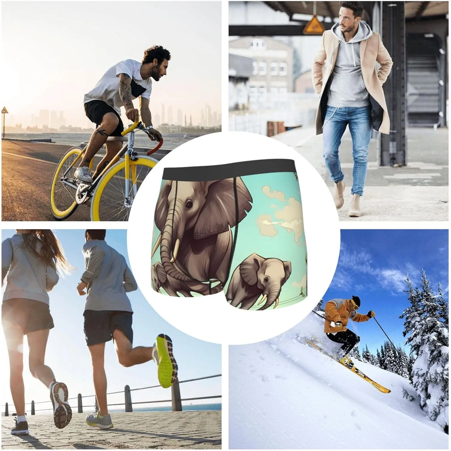 Elephants Men's Boxer Briefs Soft Breathable Underwear Stretch Moisture-Wicking Trunks Tagless