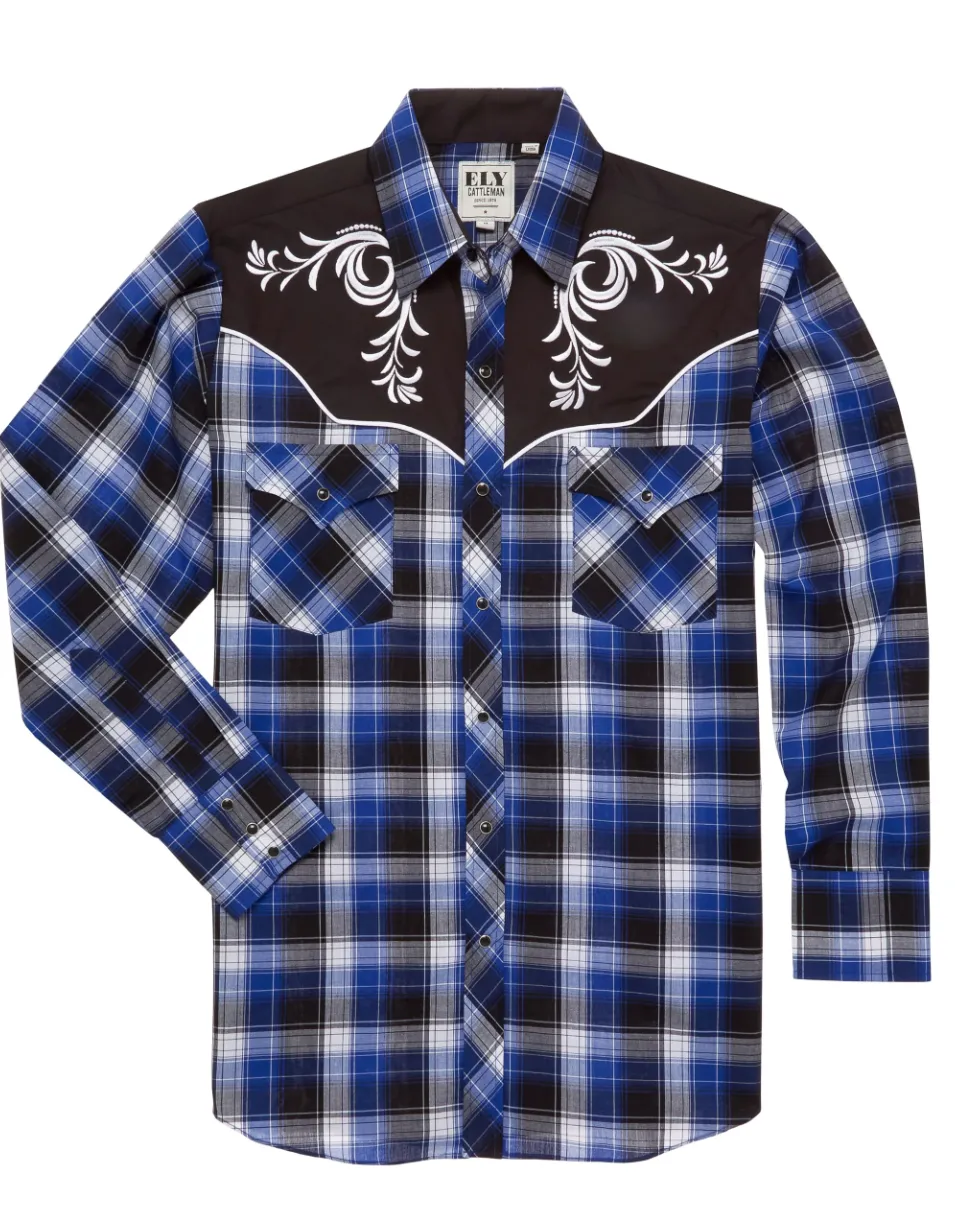 Ely Mens Long Sleeve Royal Blue Plaid Shirt Style 152039042-RO-S