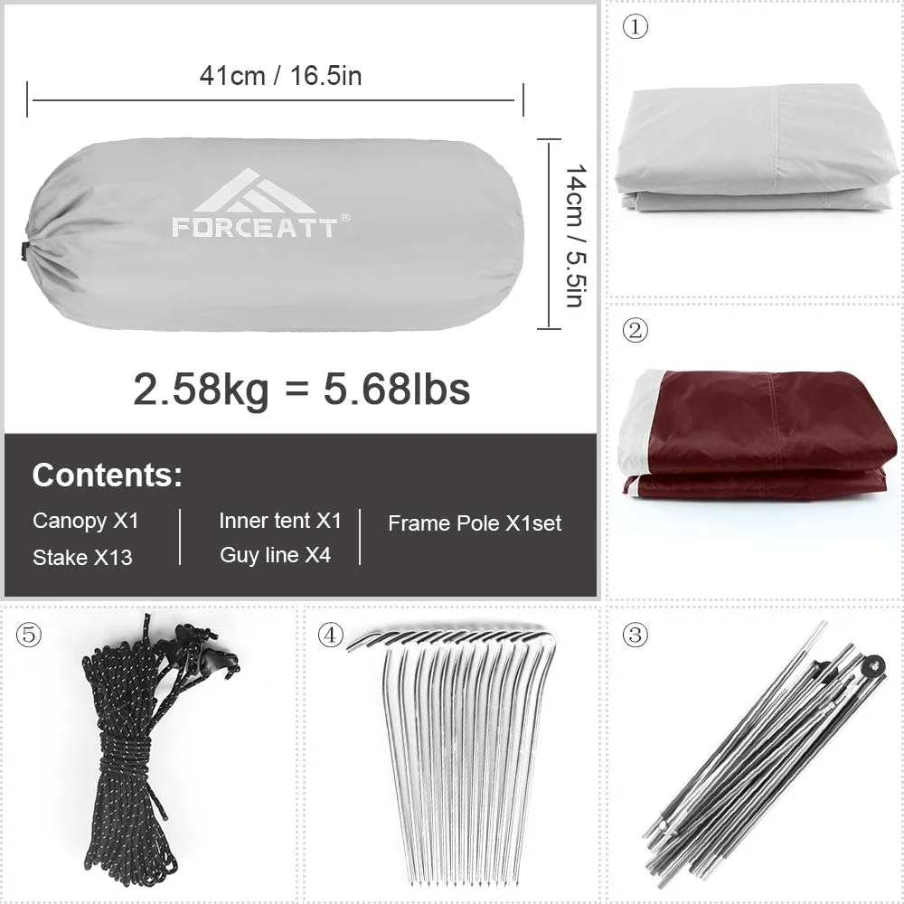 Explore the Outdoors with Forceatt Camping Tents: Waterproof, Ultralight, and Easy to Set Up. Perfect for 2 or 4 Persons, Ideal for Trekking, Outdoor Adventures, and Festivals in Any Season