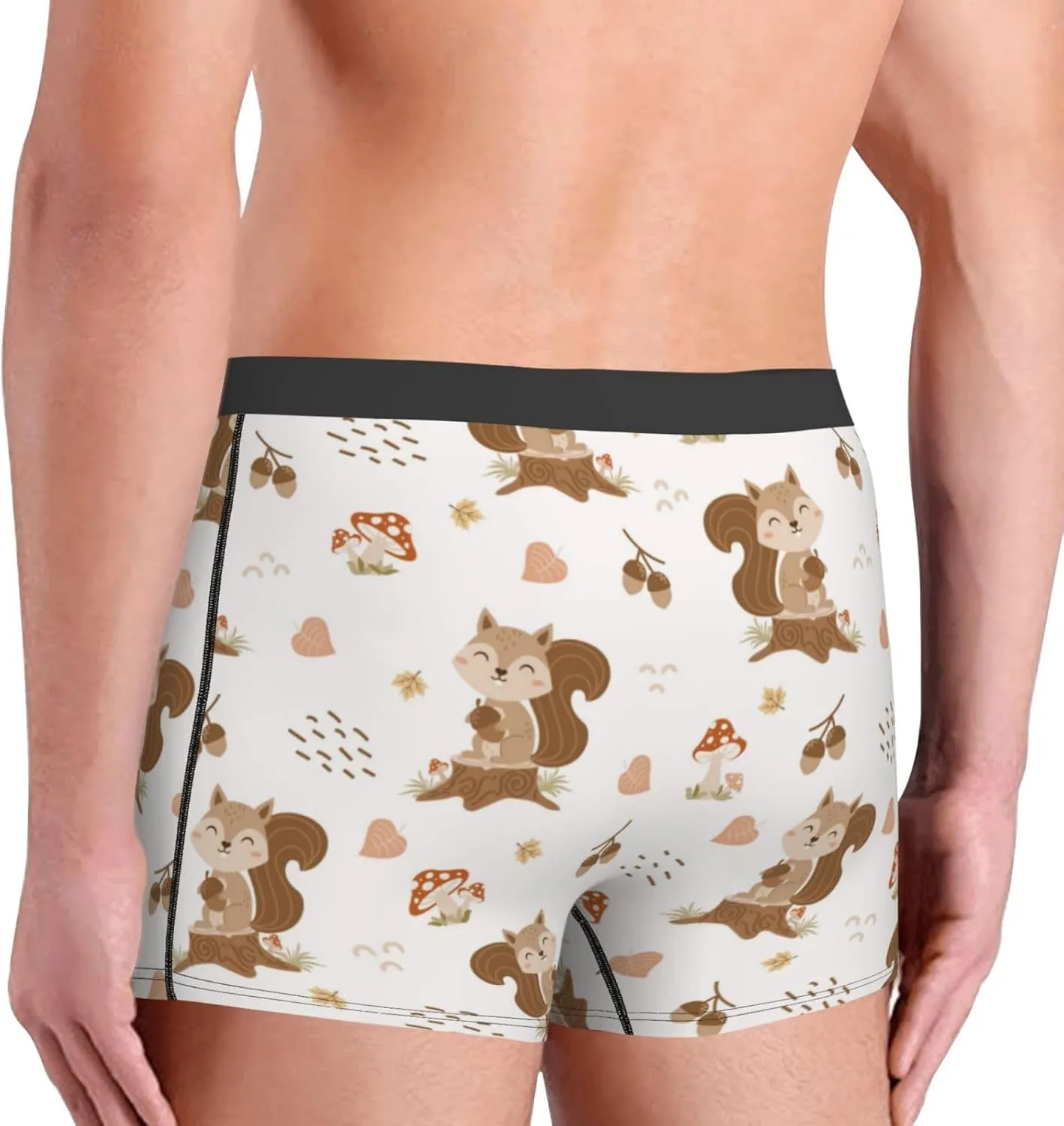 Fall Squirrel Print Boxer Briefs For Men Breathable Underwear-