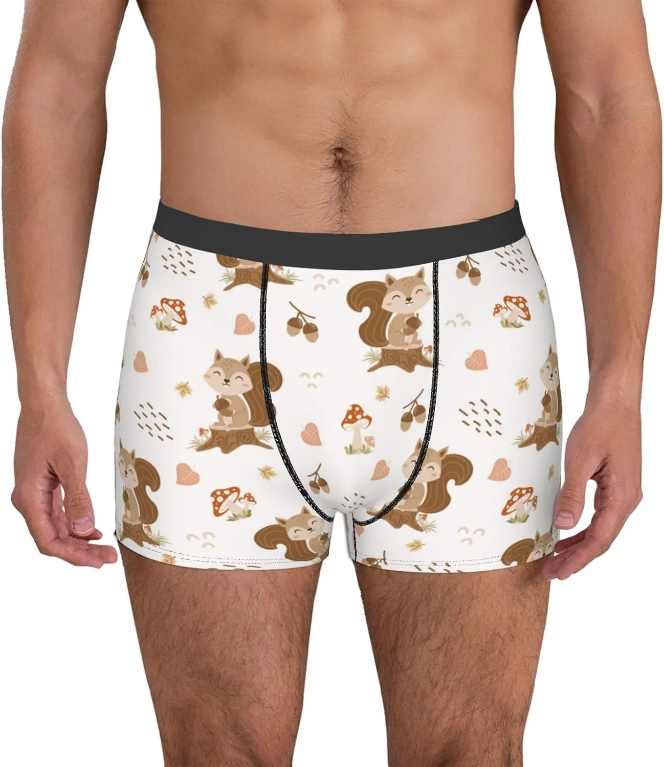 Fall Squirrel Print Boxer Briefs For Men Breathable Underwear-