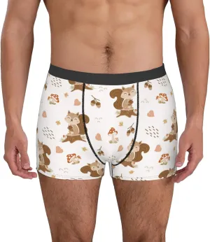 Fall Squirrel Print Boxer Briefs For Men Breathable Underwear-