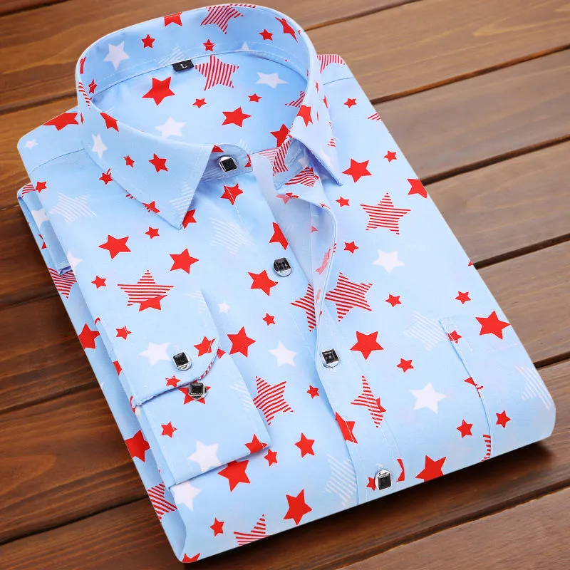 Fashion Men's Casual Long Sleeved Printed Slim Fit Shirt