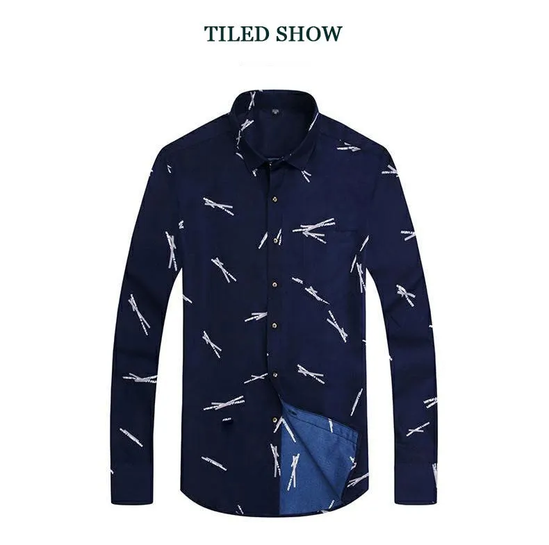 Fashion Men's Casual Long Sleeved Printed Slim Fit Shirt