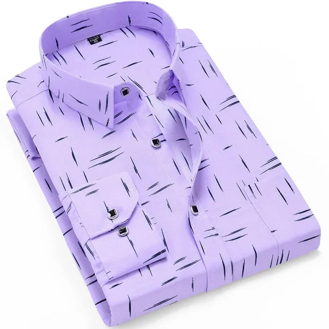 Fashion Men's Casual Long Sleeved Printed Slim Fit Shirt