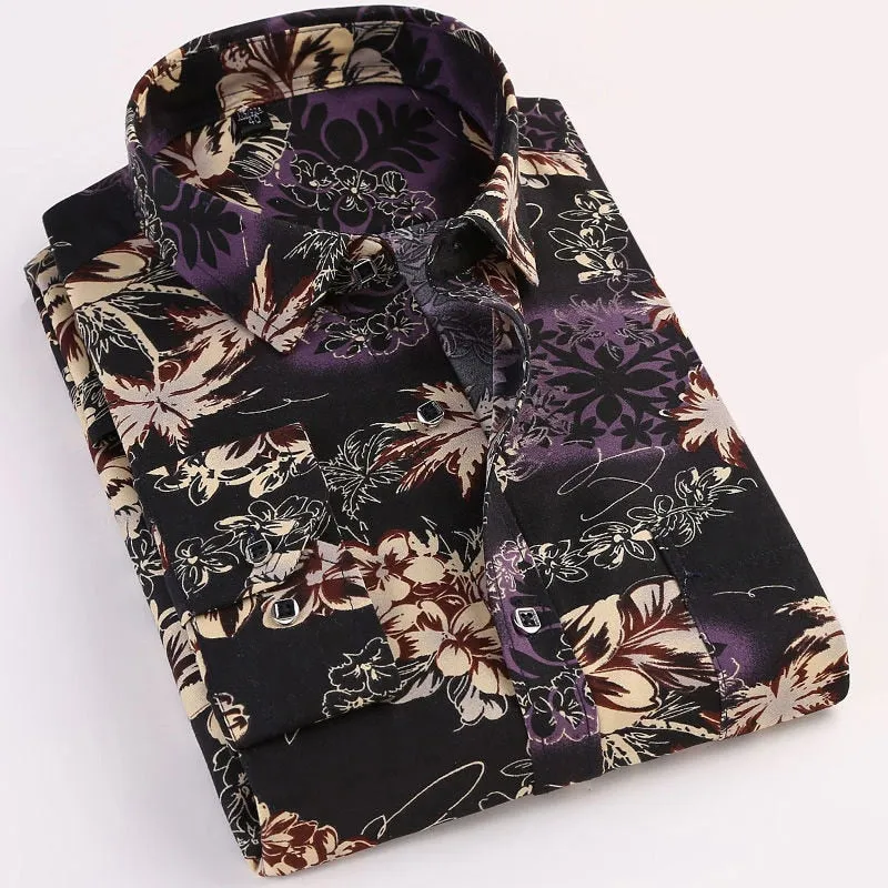 Fashion Men's Casual Long Sleeved Printed Slim Fit Shirt