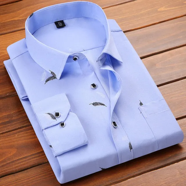 Fashion Men's Casual Long Sleeved Printed Slim Fit Shirt