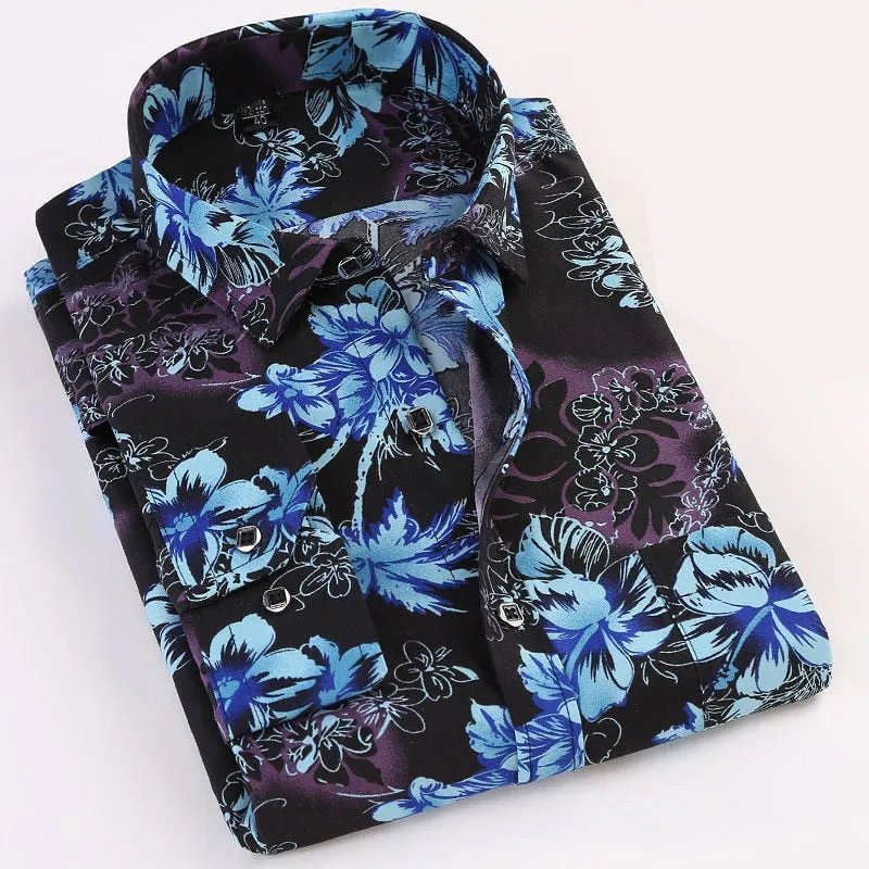 Fashion Men's Casual Long Sleeved Printed Slim Fit Shirt