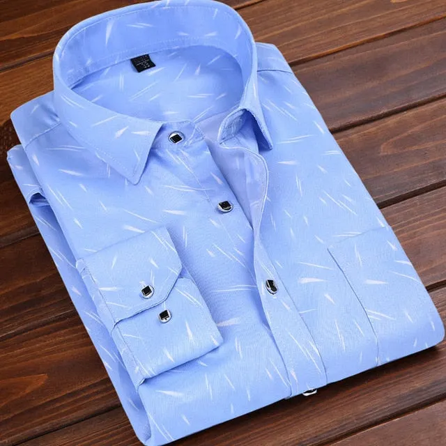 Fashion Men's Casual Long Sleeved Printed Slim Fit Shirt