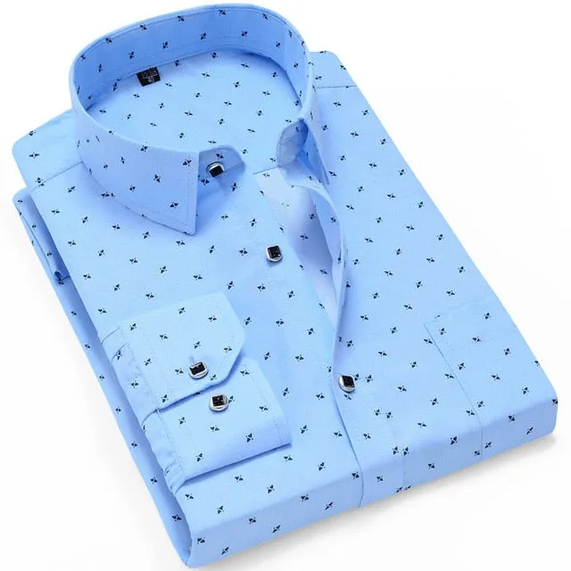 Fashion Men's Casual Long Sleeved Printed Slim Fit Shirt