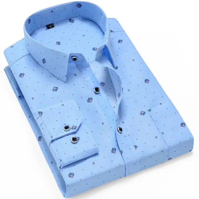 Fashion Men's Casual Long Sleeved Printed Slim Fit Shirt