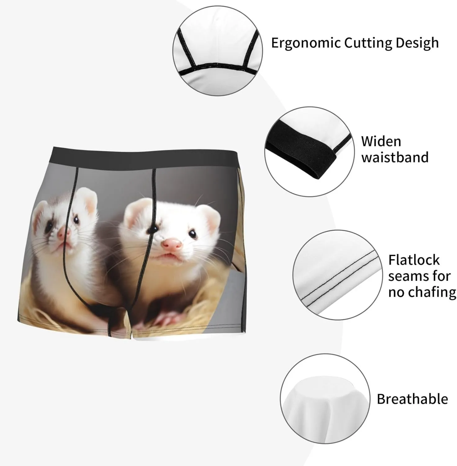 Ferrets Men's Boxer Briefs Soft Breathable Underwear Stretch Moisture-Wicking Trunks Tagless
