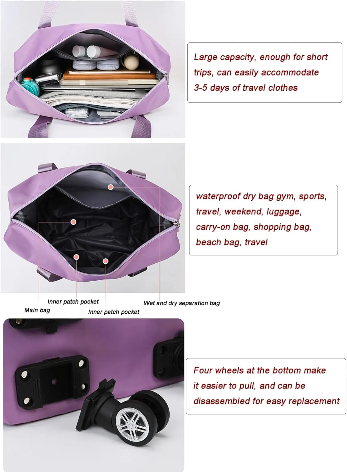 Foldable Lightweight Trolley Bag - Foldable Sports Shoulder Bag, Dry & Wet Separation, Lightweight Waterproof Carry Luggage(Blue)