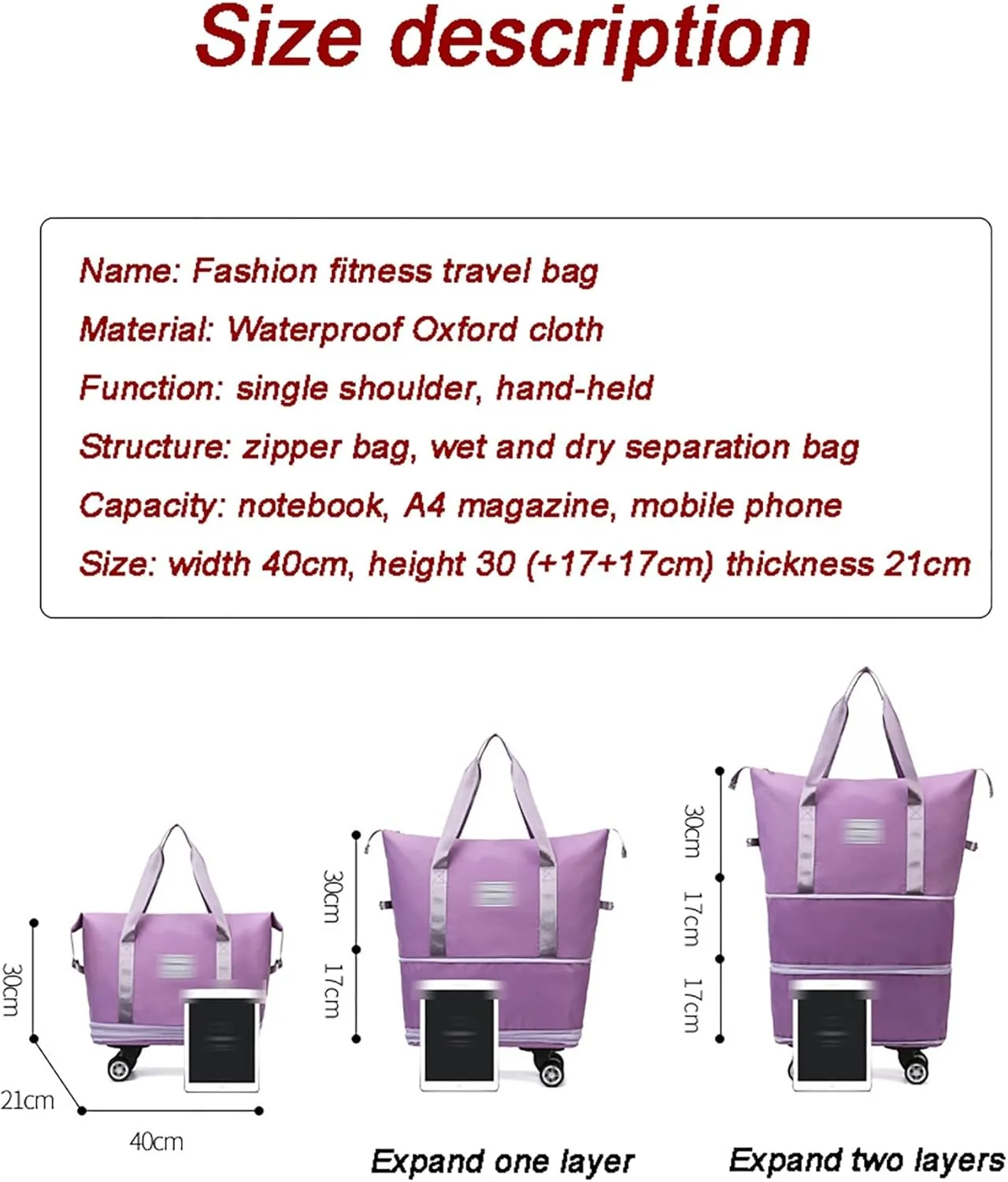 Foldable Lightweight Trolley Bag - Foldable Sports Shoulder Bag, Dry & Wet Separation, Lightweight Waterproof Carry Luggage(Blue)