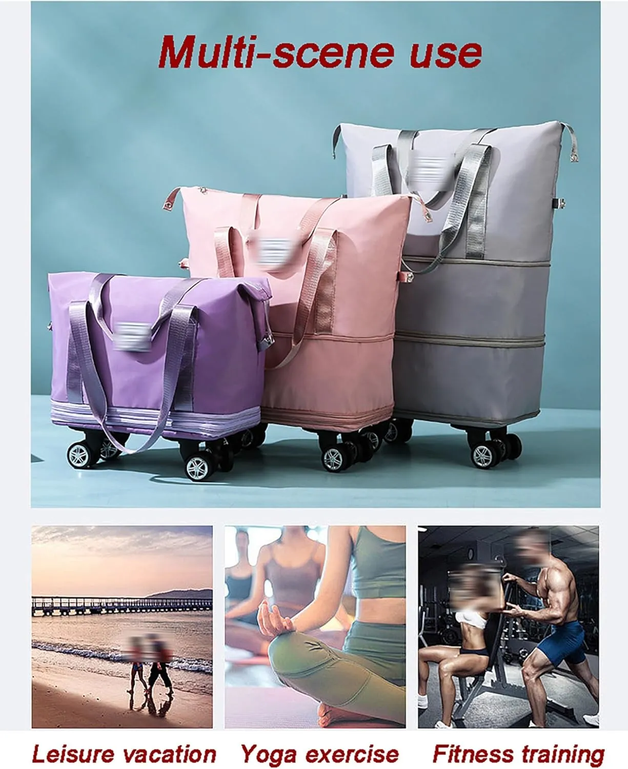 Foldable Lightweight Trolley Bag - Foldable Sports Shoulder Bag, Dry & Wet Separation, Lightweight Waterproof Carry Luggage(Blue)