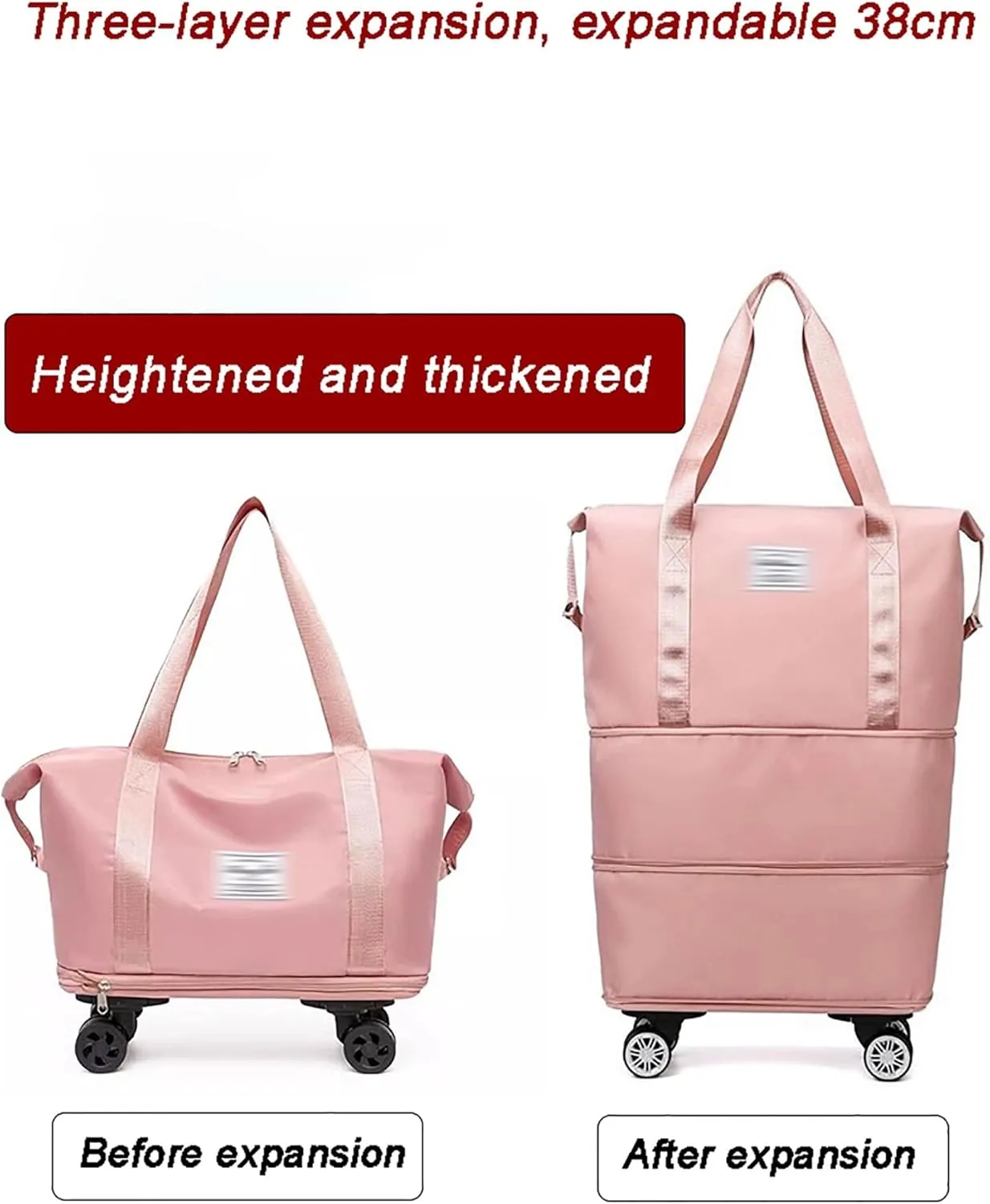 Foldable Lightweight Trolley Bag - Foldable Sports Shoulder Bag, Dry & Wet Separation, Lightweight Waterproof Carry Luggage(Pink)