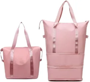 Foldable Lightweight Trolley Bag - Foldable Sports Shoulder Bag, Dry & Wet Separation, Lightweight Waterproof Carry Luggage(Pink)