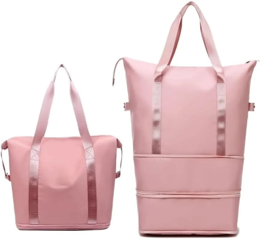 Foldable Lightweight Trolley Bag - Foldable Sports Shoulder Bag, Dry & Wet Separation, Lightweight Waterproof Carry Luggage(Pink)