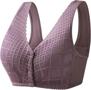 Front Closure Bras for Older Women Button Push Up Bras T Back Plus Size Full Coverage Seamless No Underwire Bralettes