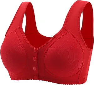 Front Closure Bras for Women Floral Lace Gather Push Up Cotton Bras Moisture-Wicking Wirefree U-Back Full Coverage Bralettes
