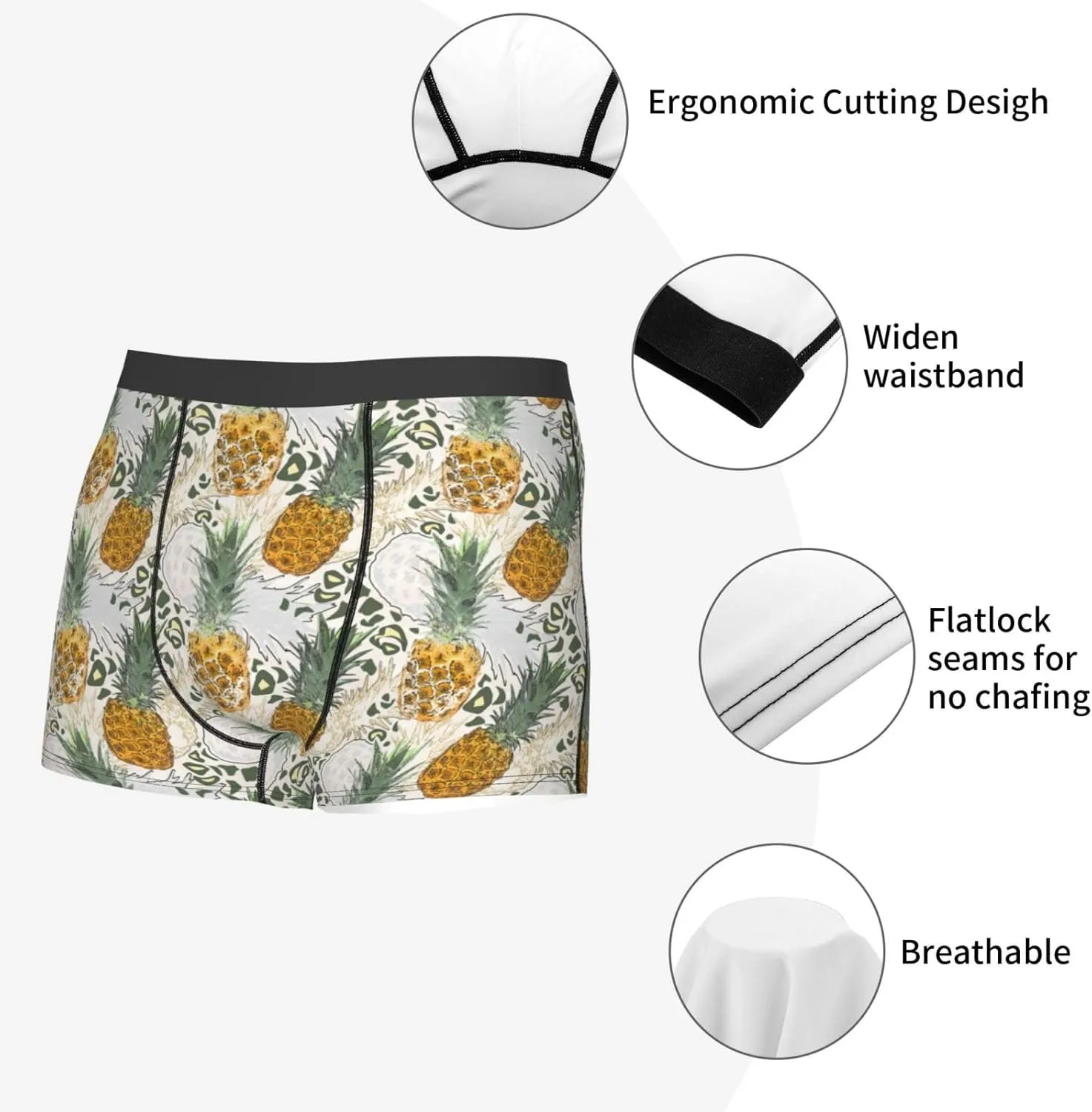 Fruit Pineapples Print Boxer Briefs For Men Breathable Underwear-