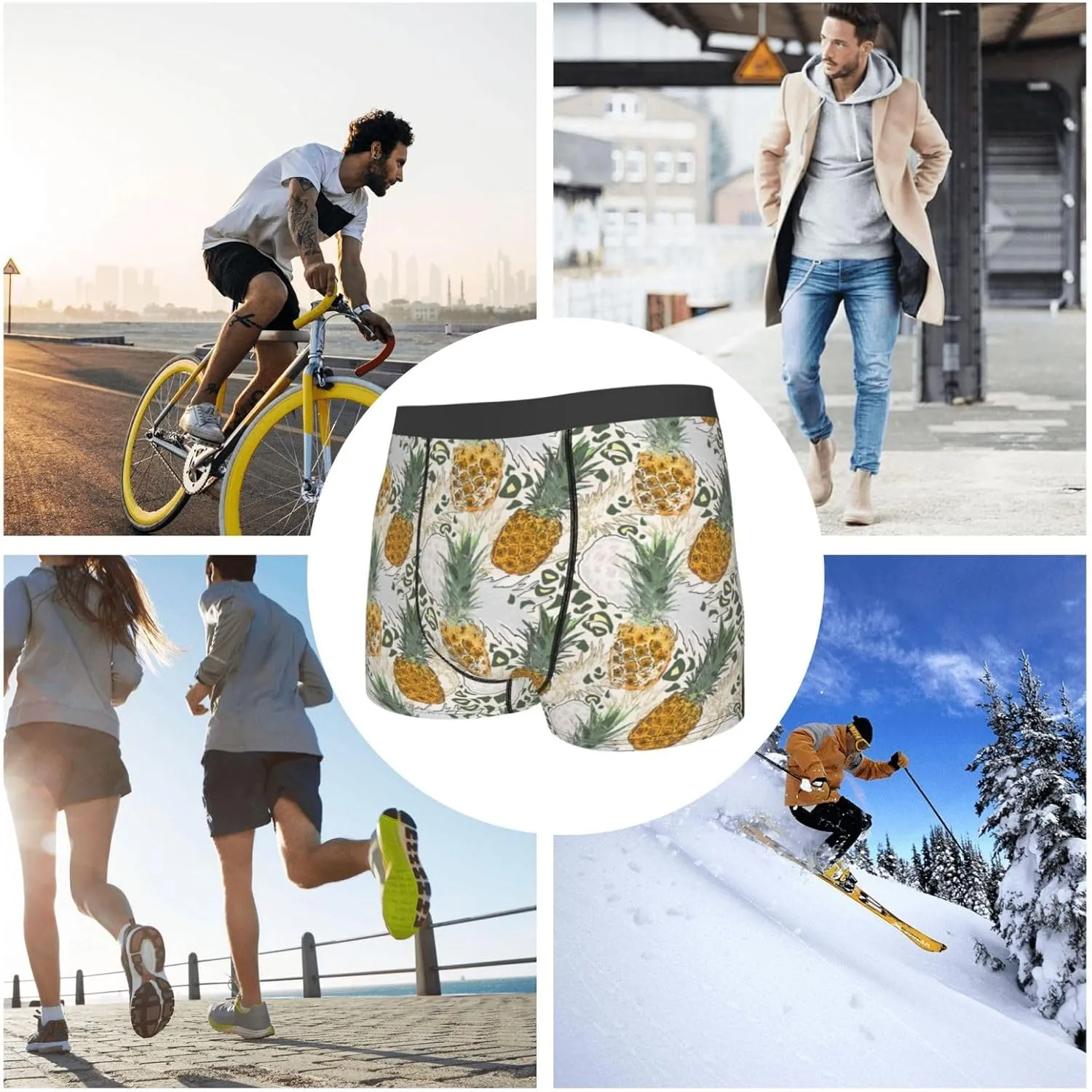 Fruit Pineapples Print Boxer Briefs For Men Breathable Underwear-