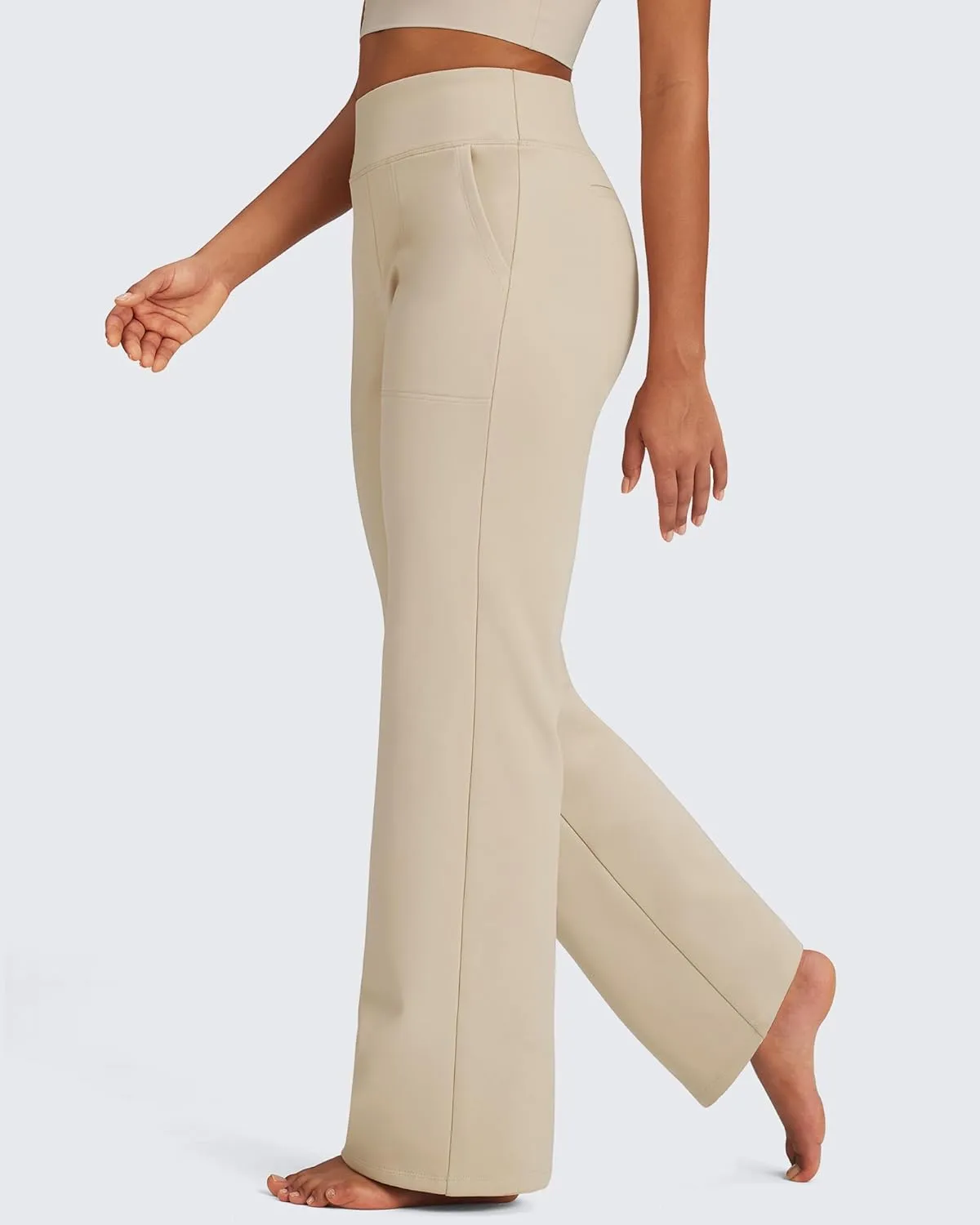 G4Free Fleece Lined Pants Women High Waisted Wide Leg Pants Winter Warm Thermal Sweatpants with Pockets 29"/31"/33"