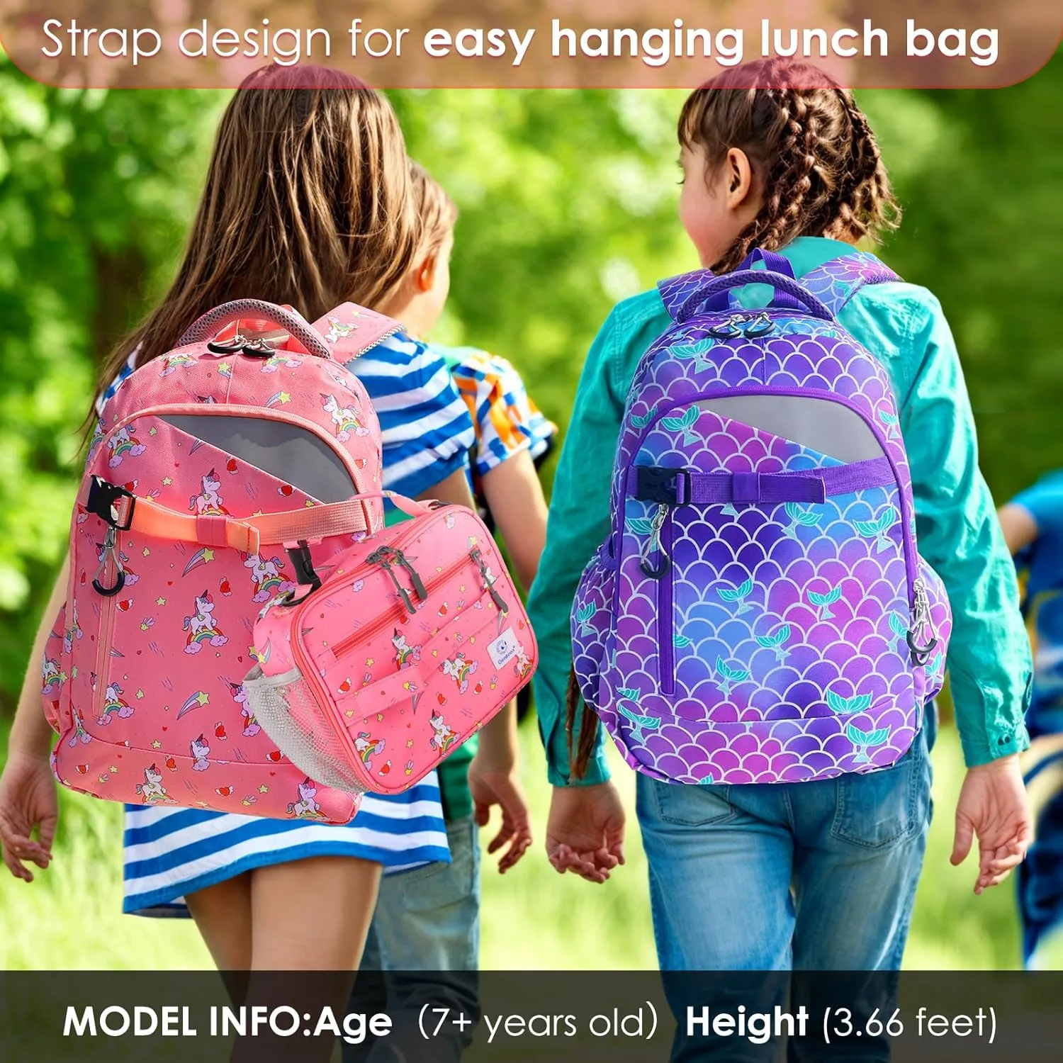 Genteen Kids Backpack for Girls for Backpack Large Elementary Kindergarten,Lightweight School Bag with Laptop Compartments-Rainbow