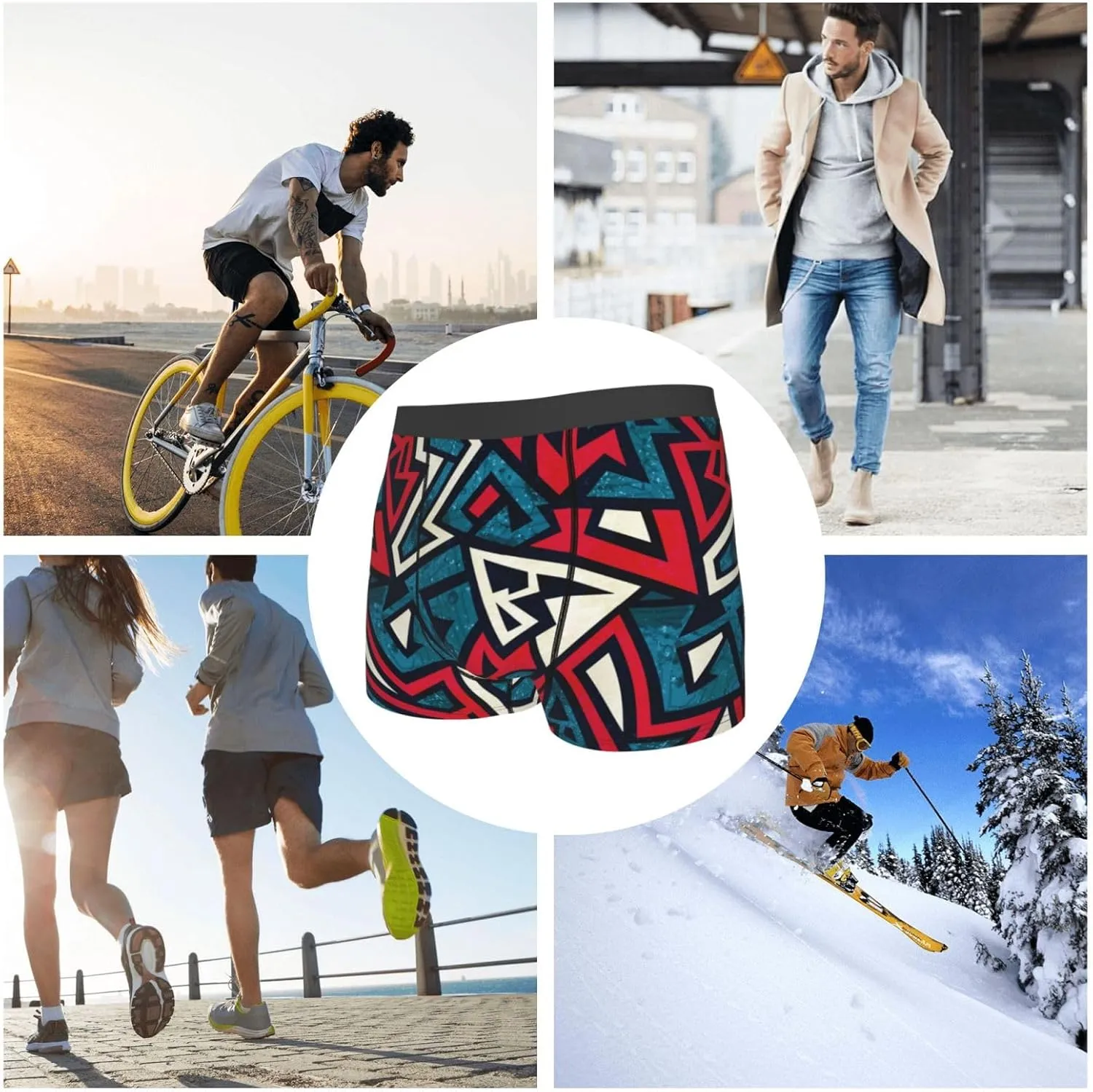 Geometric Elements Print Boxer Briefs For Men Breathable Underwear-