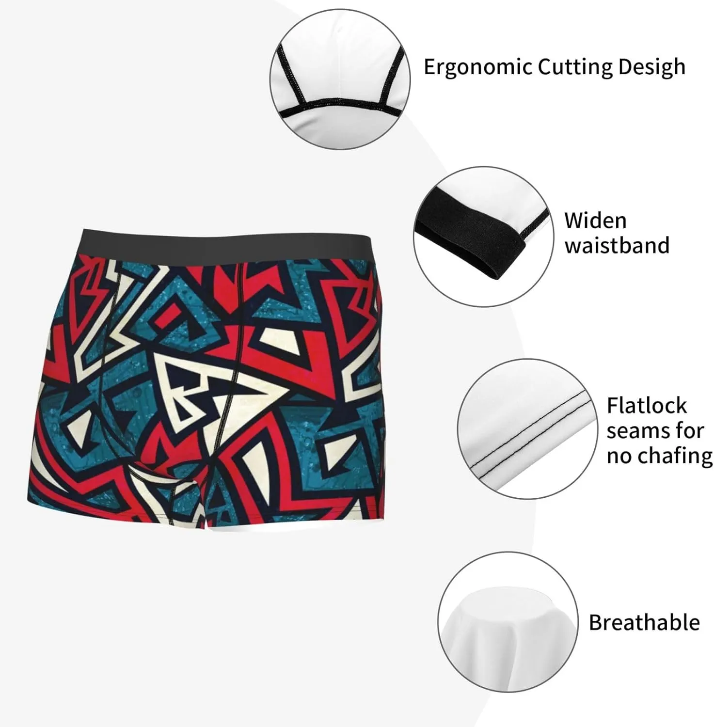 Geometric Elements Print Boxer Briefs For Men Breathable Underwear-
