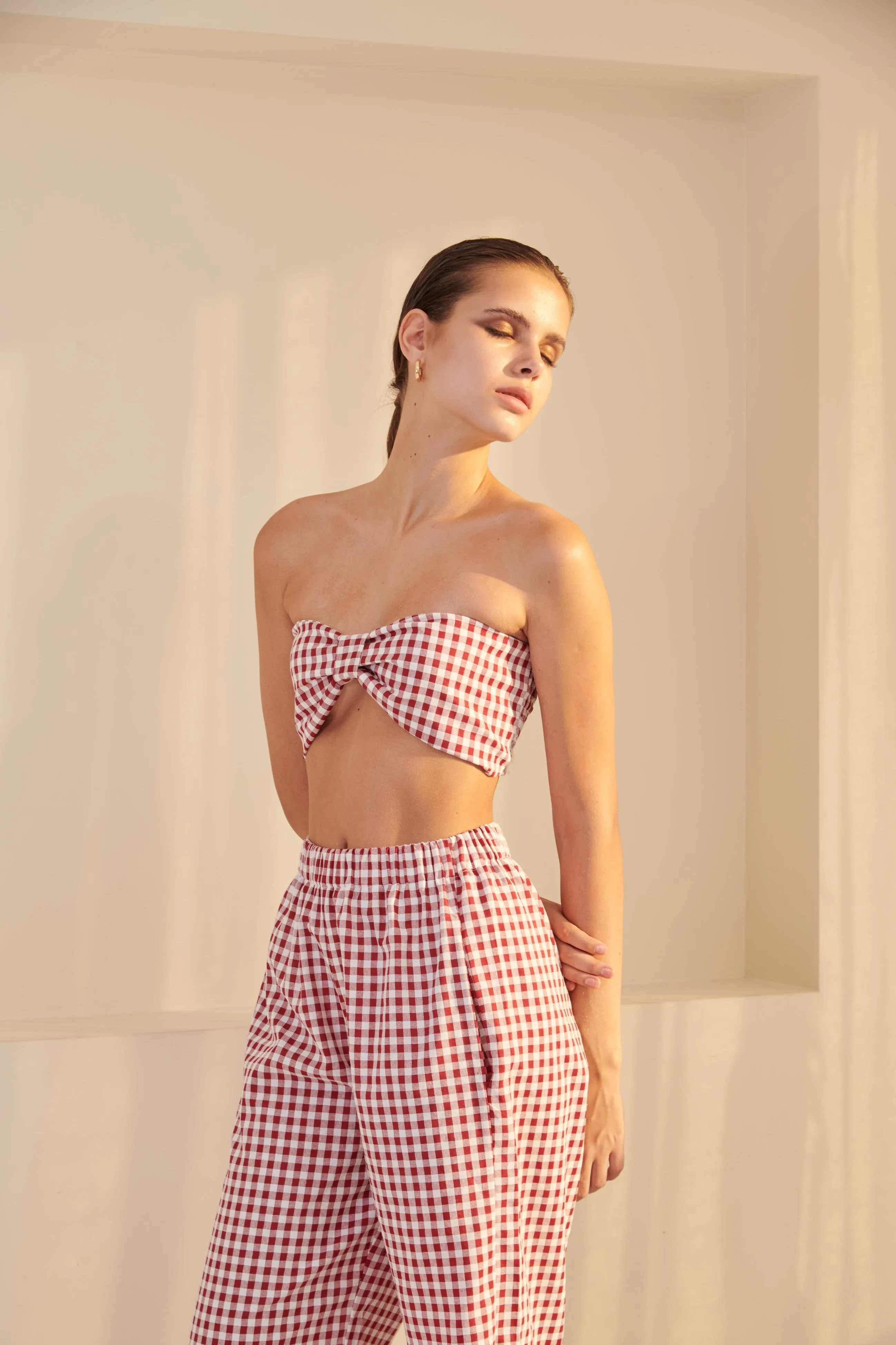 Gingham Bow Bandeau - Black