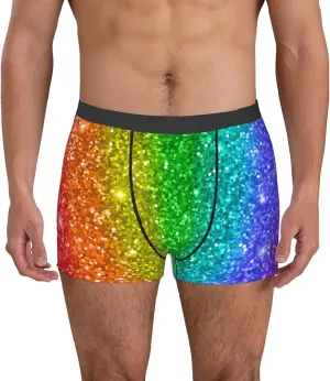 Glitter Rainbow Print Boxer Briefs For Men Breathable Underwear-