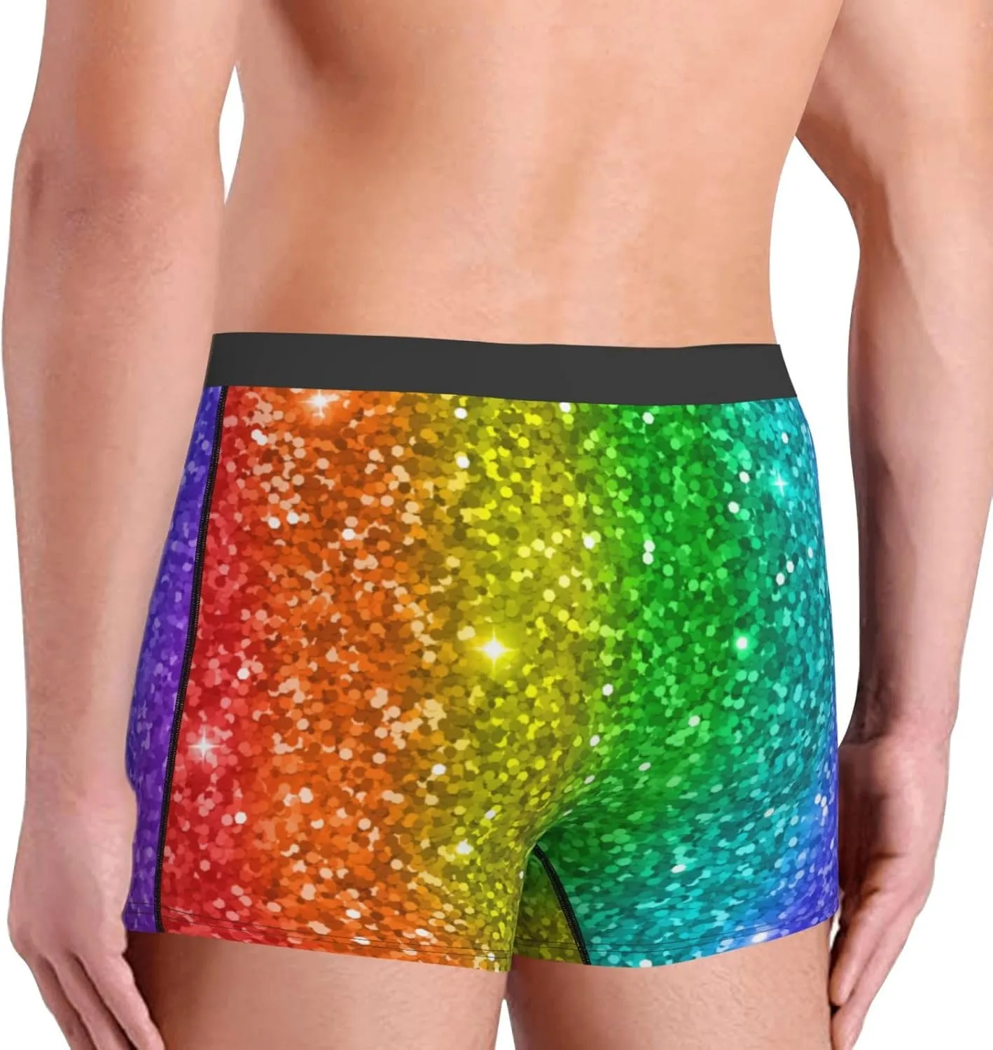 Glitter Rainbow Print Boxer Briefs For Men Breathable Underwear-