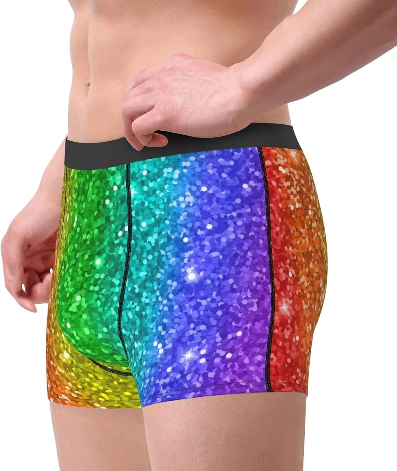 Glitter Rainbow Print Boxer Briefs For Men Breathable Underwear-