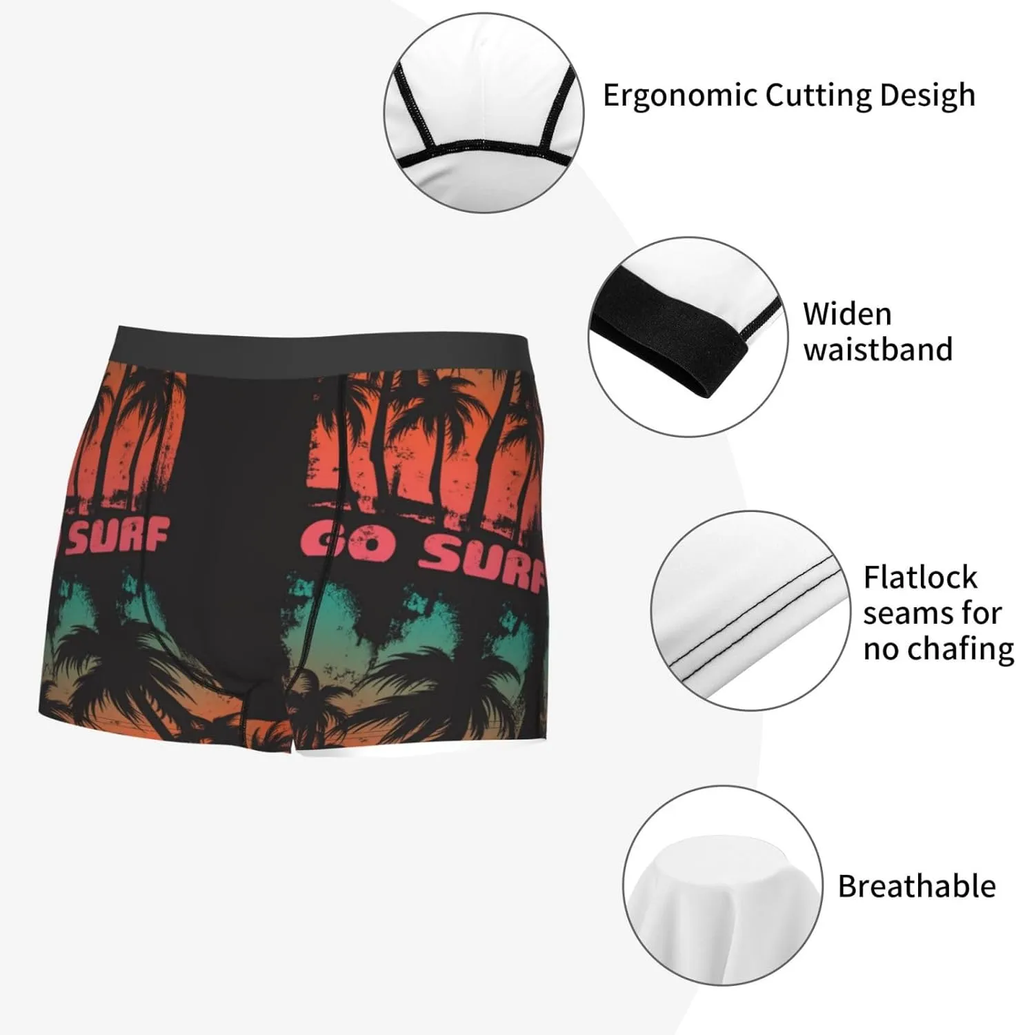 Go Surfer Print Boxer Briefs For Men Breathable Underwear-