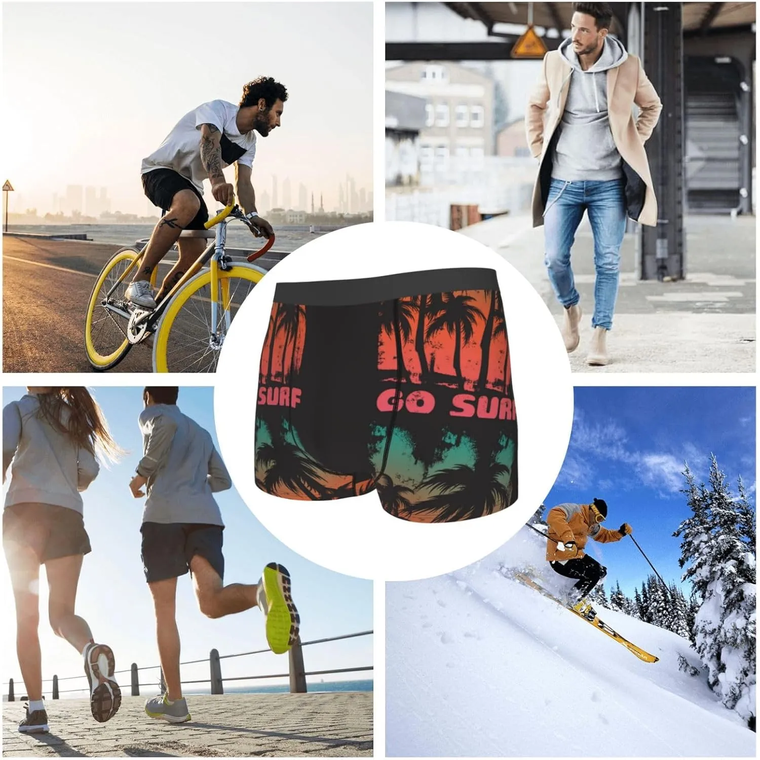 Go Surfer Print Boxer Briefs For Men Breathable Underwear-