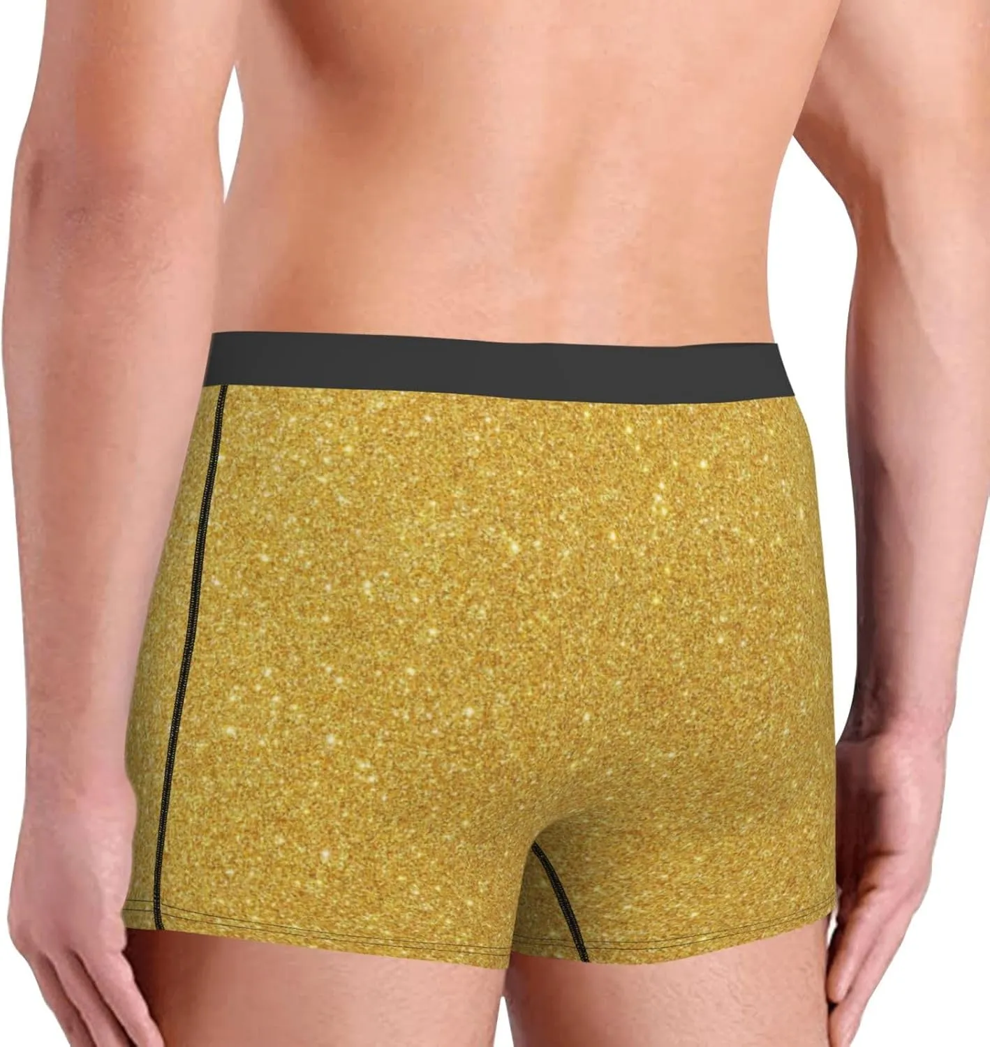 Gold Shiny Print Boxer Briefs For Men Breathable Underwear-