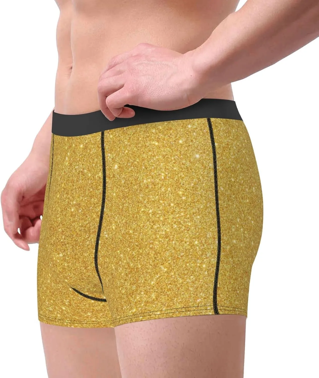 Gold Shiny Print Boxer Briefs For Men Breathable Underwear-