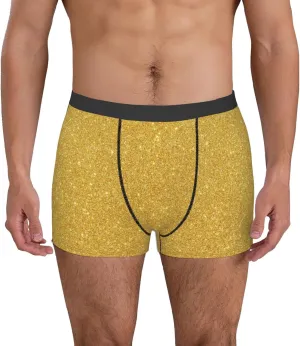 Gold Shiny Print Boxer Briefs For Men Breathable Underwear-