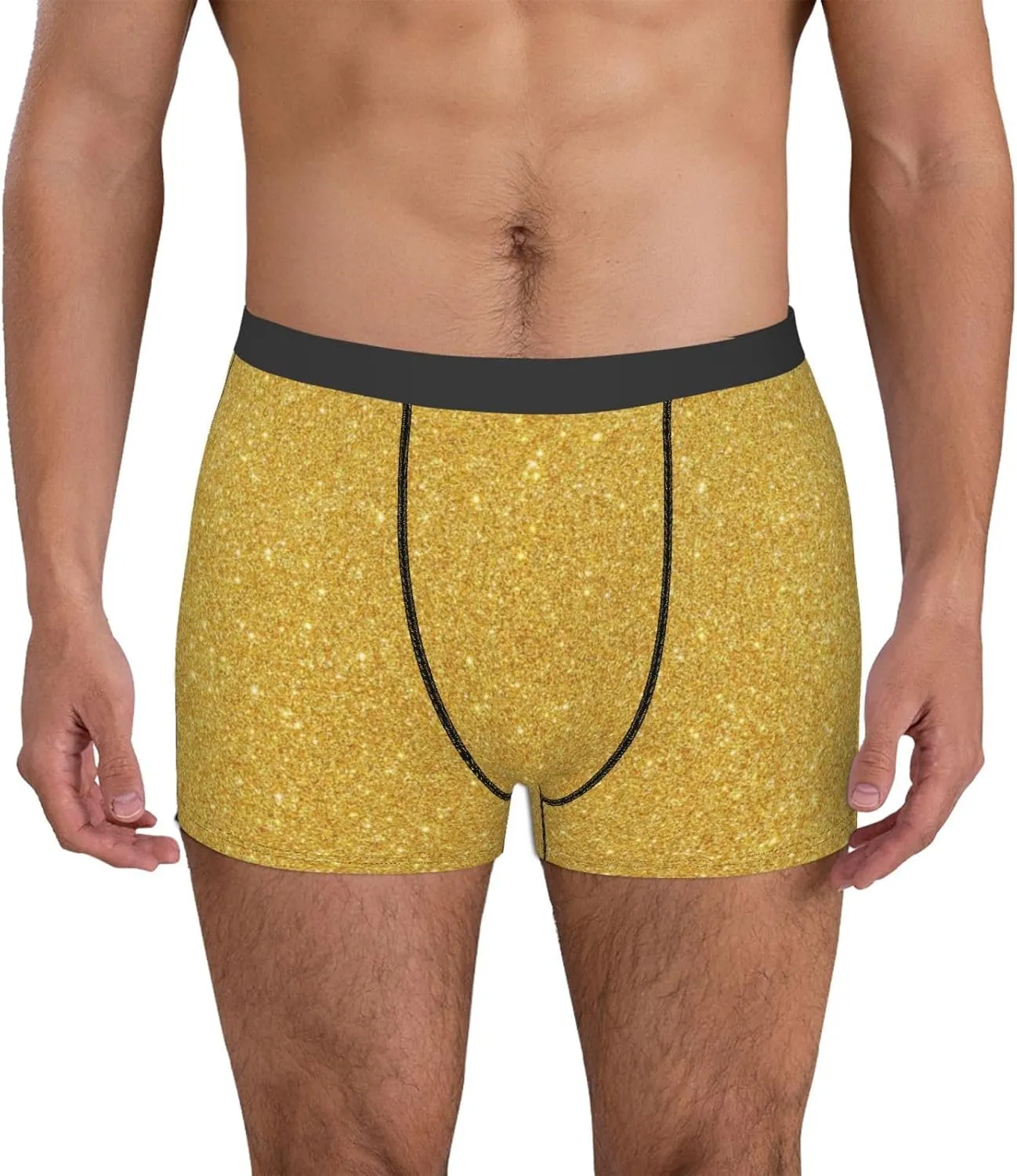 Gold Shiny Print Boxer Briefs For Men Breathable Underwear-