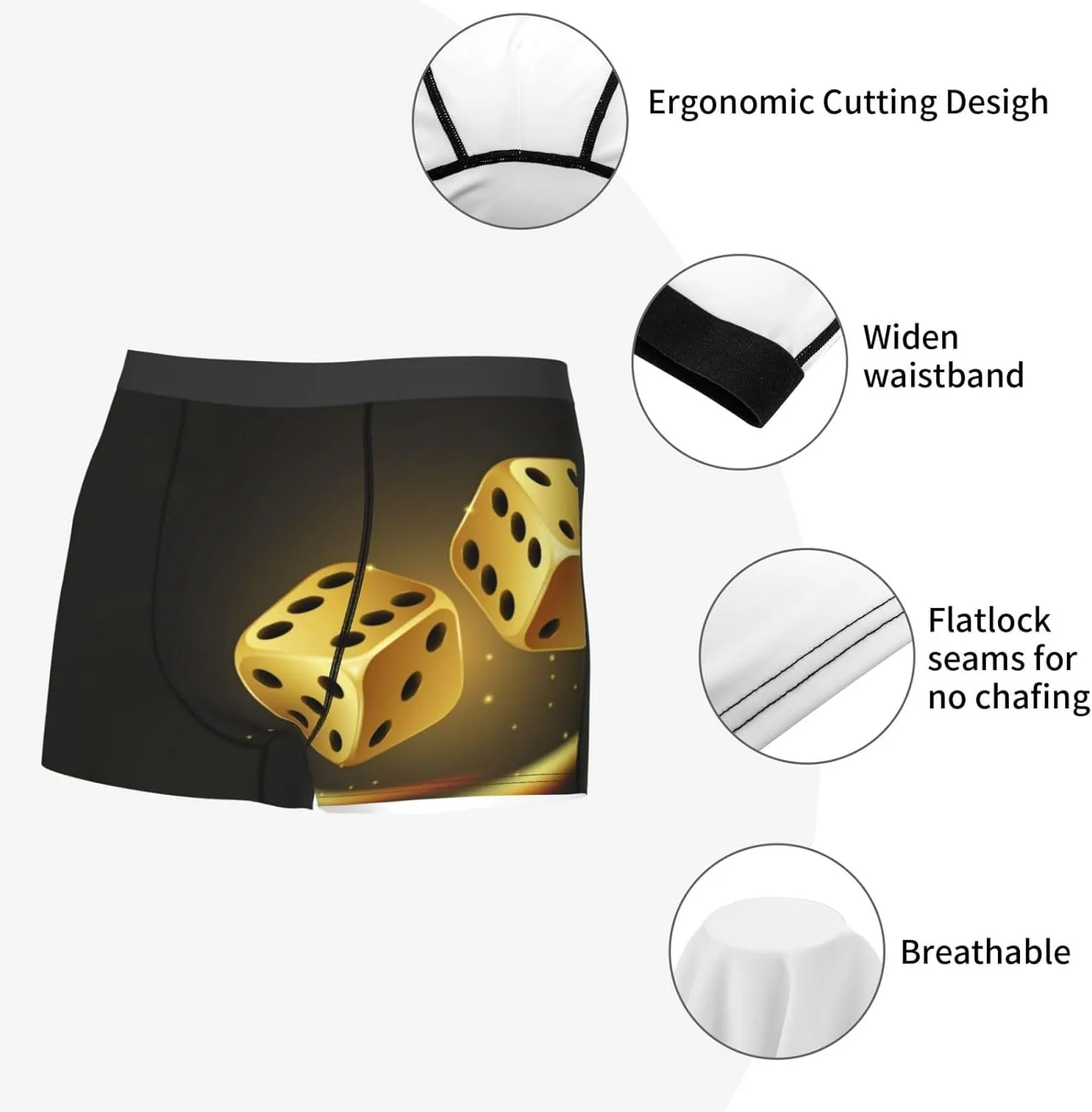 Golden Dice Print Boxer Briefs For Men Breathable Underwear-