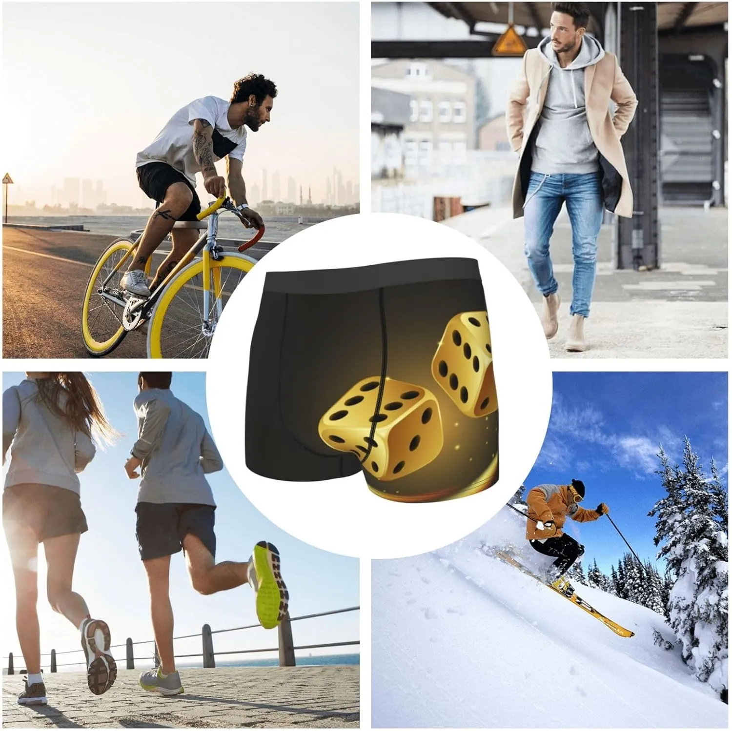 Golden Dice Print Boxer Briefs For Men Breathable Underwear-