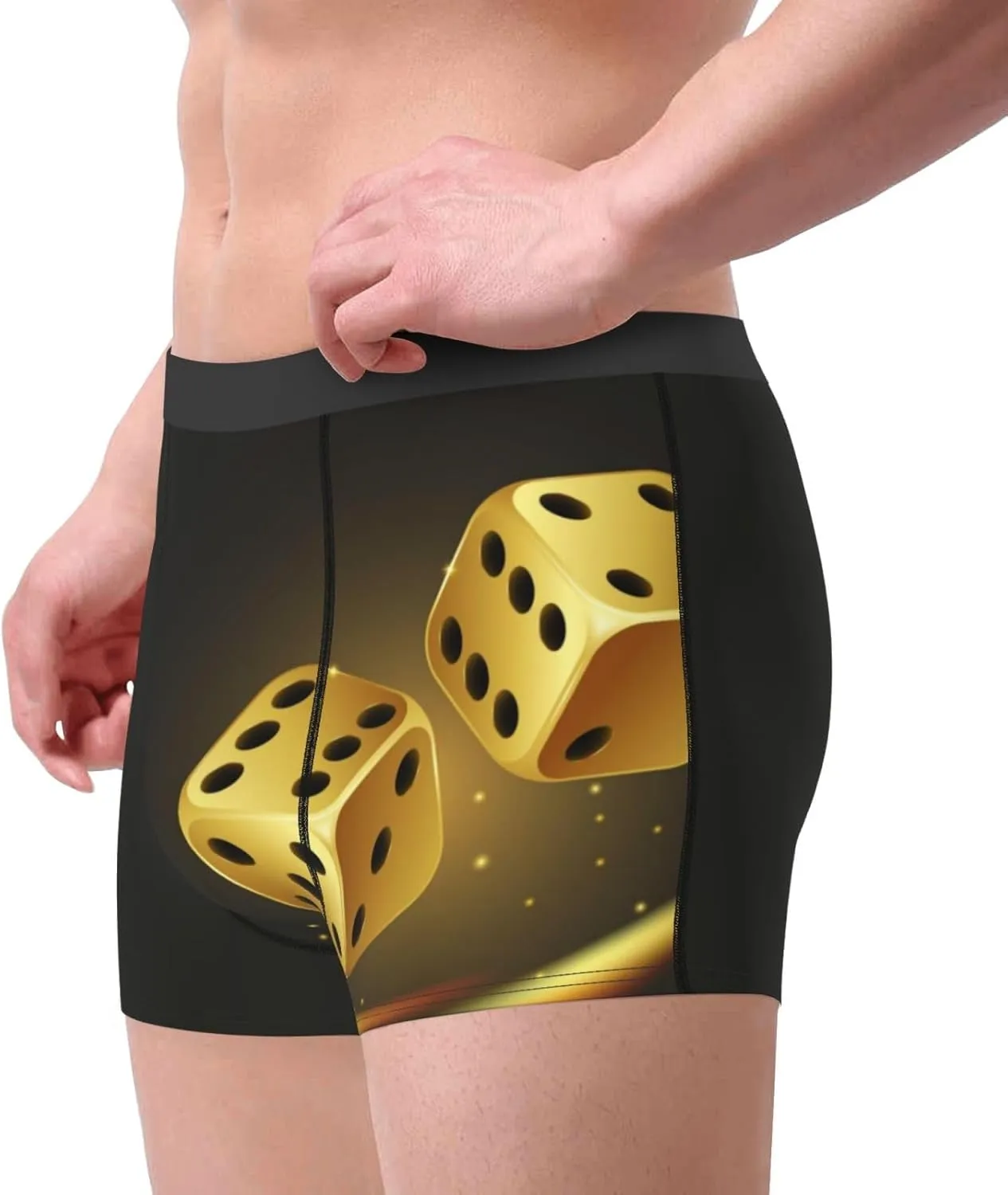 Golden Dice Print Boxer Briefs For Men Breathable Underwear-