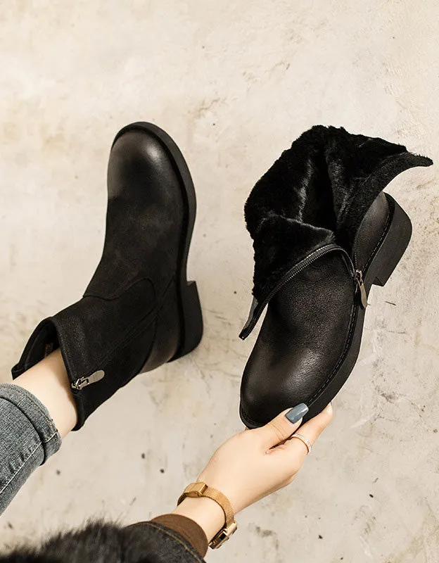 Handmade Real Leather Winter Martin Boots with Fur