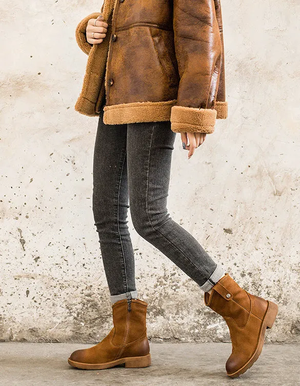 Handmade Real Leather Winter Martin Boots with Fur