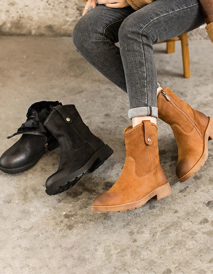 Handmade Real Leather Winter Martin Boots with Fur
