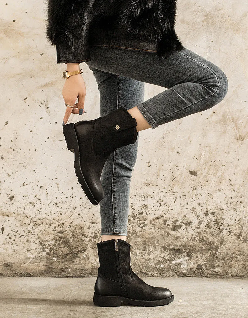 Handmade Real Leather Winter Martin Boots with Fur
